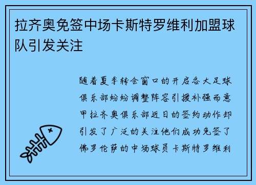 拉齐奥免签中场卡斯特罗维利加盟球队引发关注 拉齐奥免签中场卡斯特罗维利加盟球队引发关注